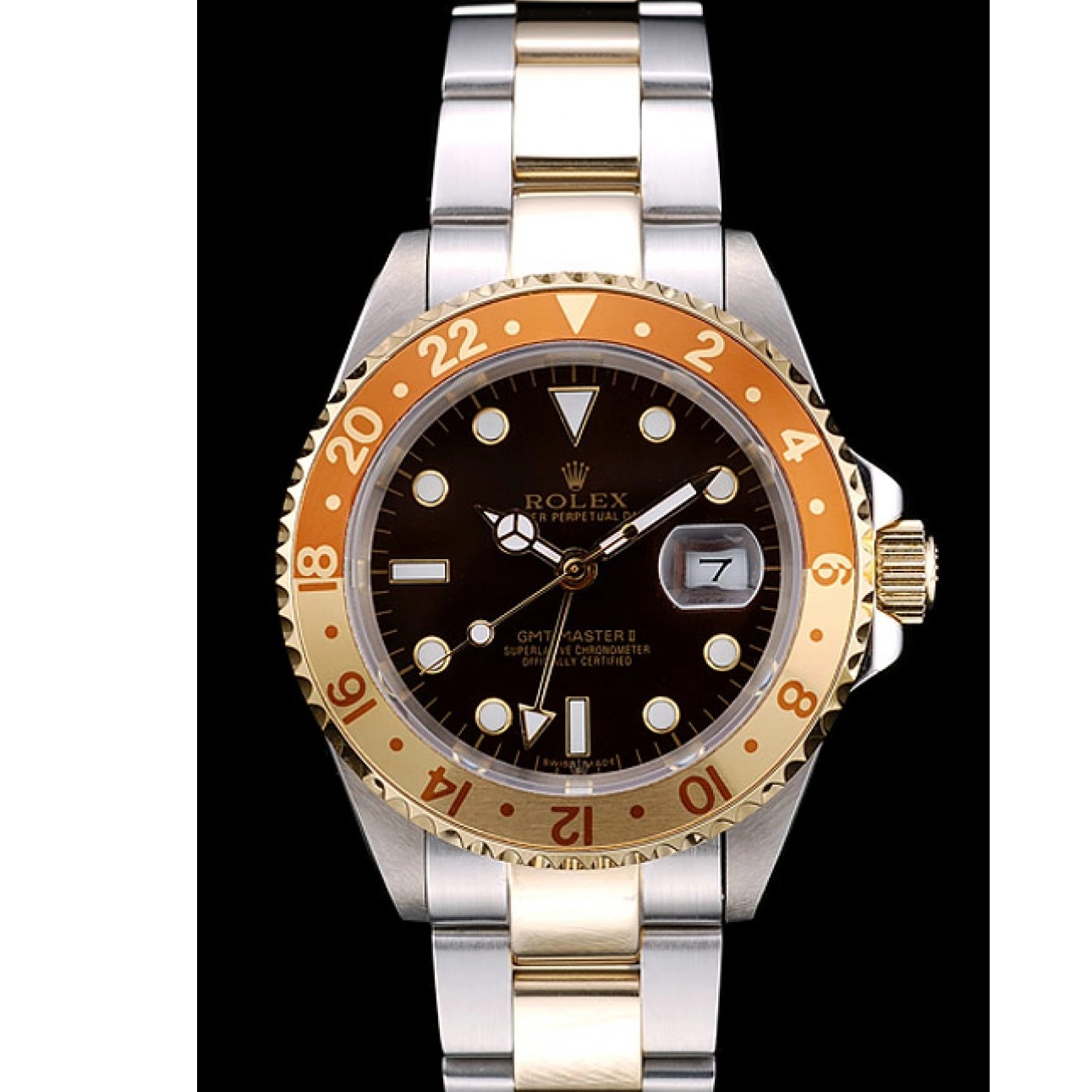 Rolex aaa copy Gold Master Bezel GMT Dial Colored Brown Ceramic Watch Rolex II 0820